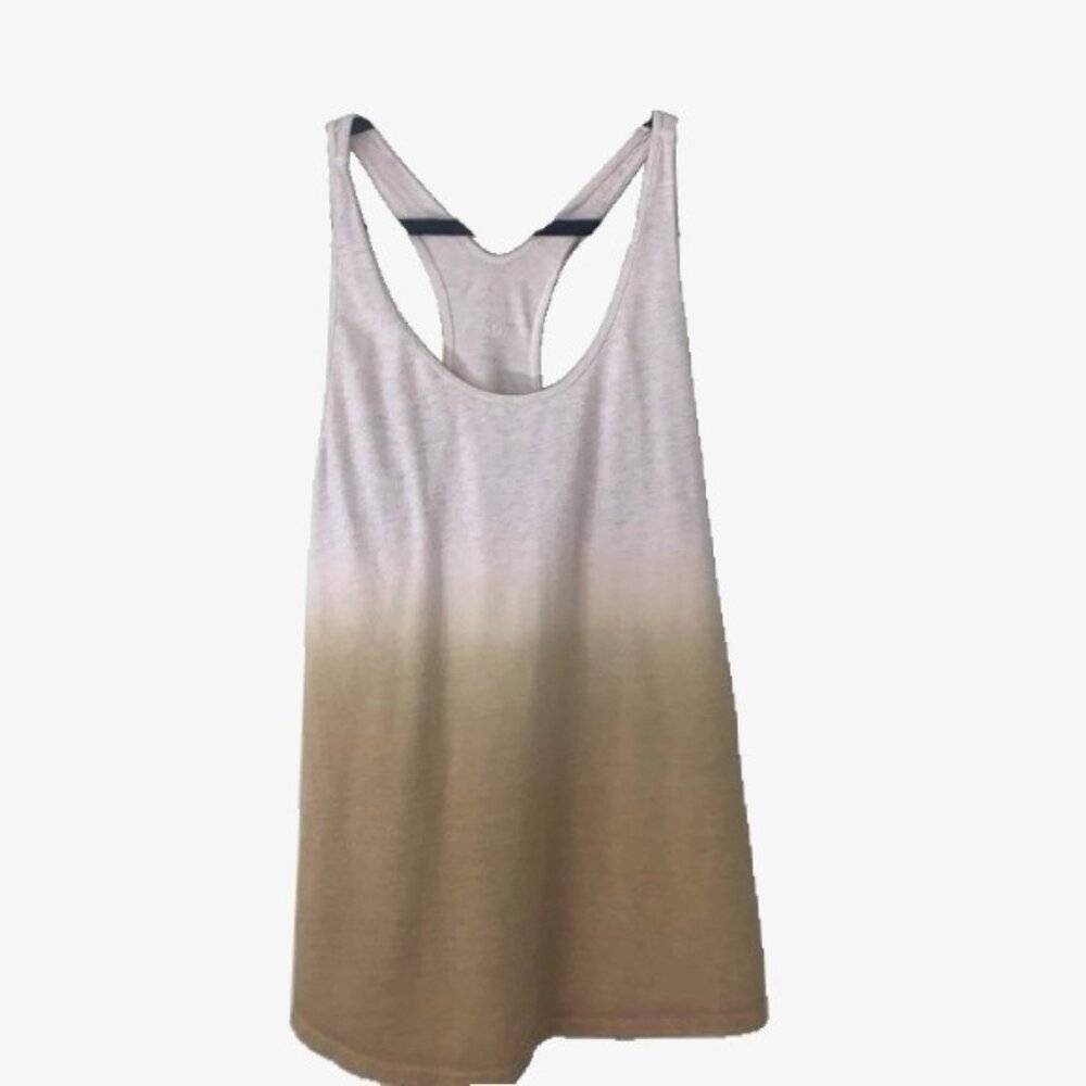 🌞Cute Lululemon OM Racerback Tank Top Long Tee in Cashew & White - Picture 4 of 5